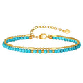 Turquoise Bracelet for Women, Double Chain Round Beaded Bracelet, Tarnish Free Gold Plated Jewelry Gift
