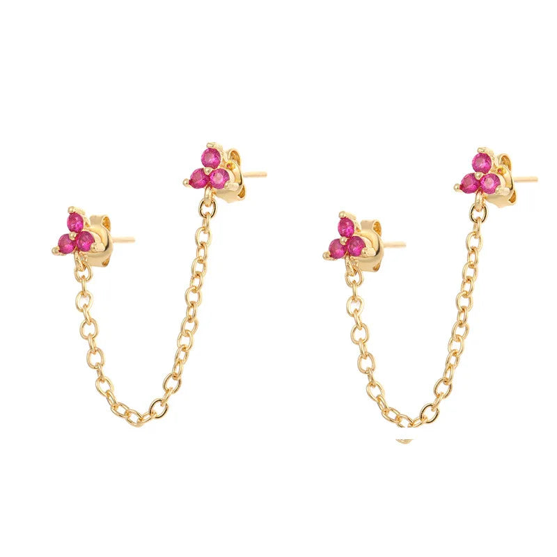 New Stainless Steel Cubic Zirconia Link Chain Ear Studs Triangle