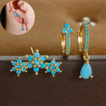 Vintage Blue Turquoise Water Drop Hoop Earring Set Geometric Steel