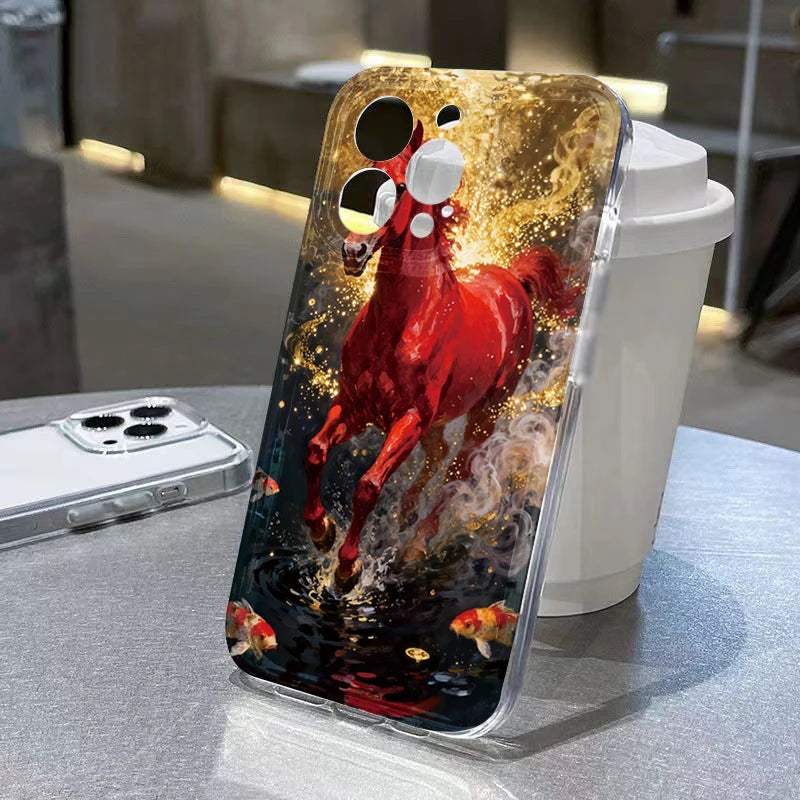 Golden Horse Diamond Print Case for Samsung Galaxy S25 S24 Ultra S23 FE A56