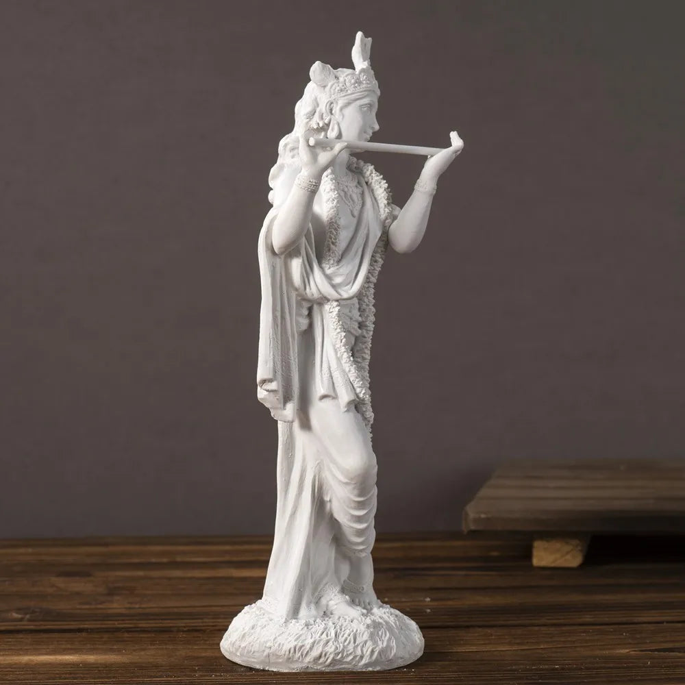 Resin White Krishna Statue Hindu God Love Divine Sculpture Meditating Yoga Room Decor
