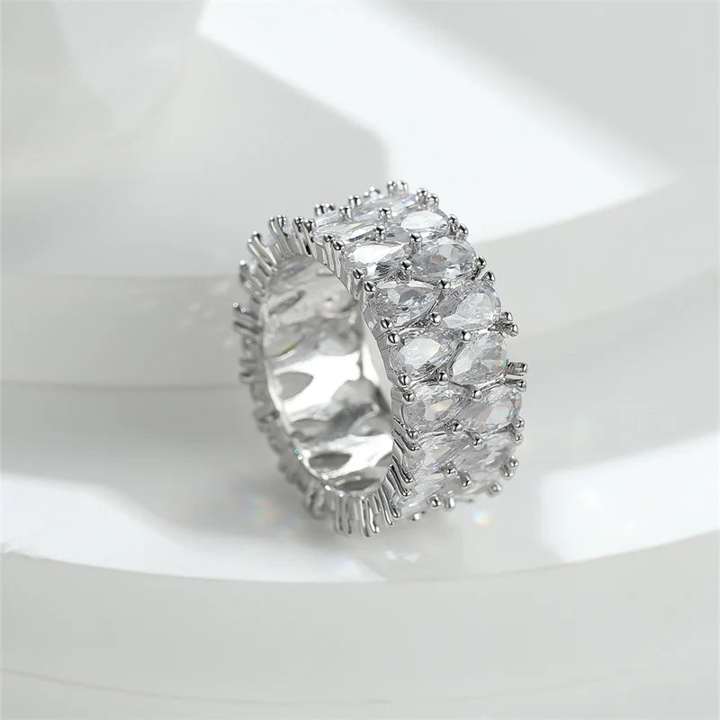 Boho Female Big Crystal Zircon Stone Ring Luxury Fashion Silver Color Love Engagement Ring Vintage Wedding Rings For Women Gifts
