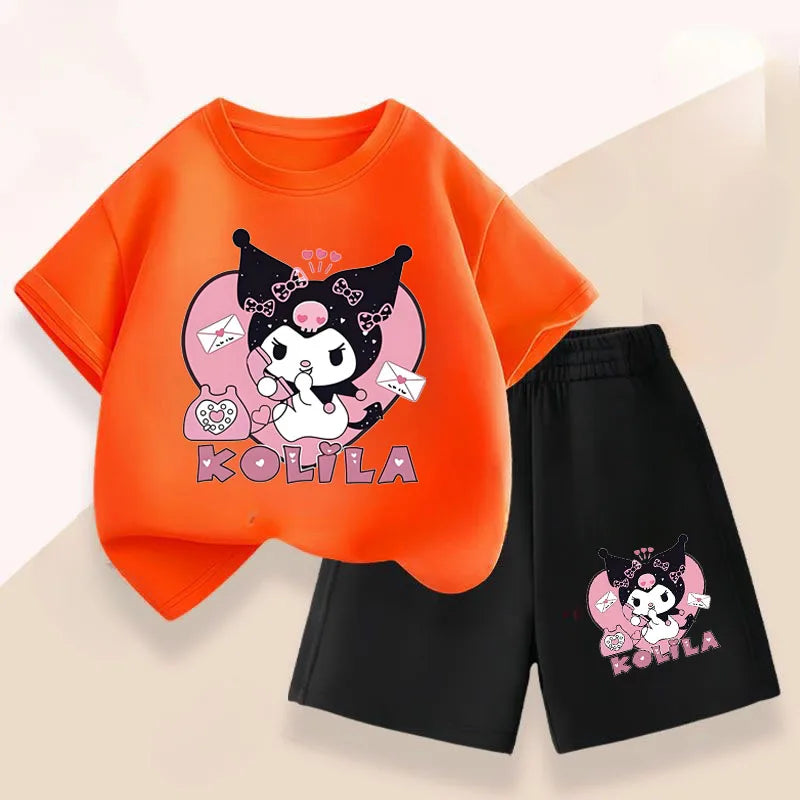 Sanrio Kuromi Girls Summer Breathable Outfits T-Shirt and Shorts Set