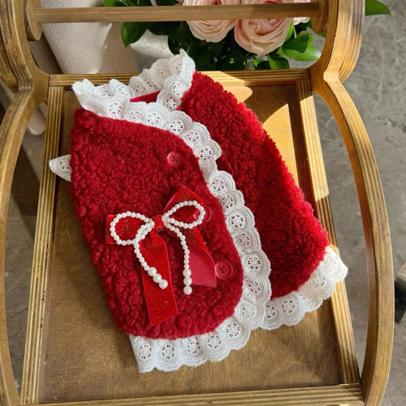 Japanese Style Pet Vest Bow Tie Winter Warm Dog Clothing