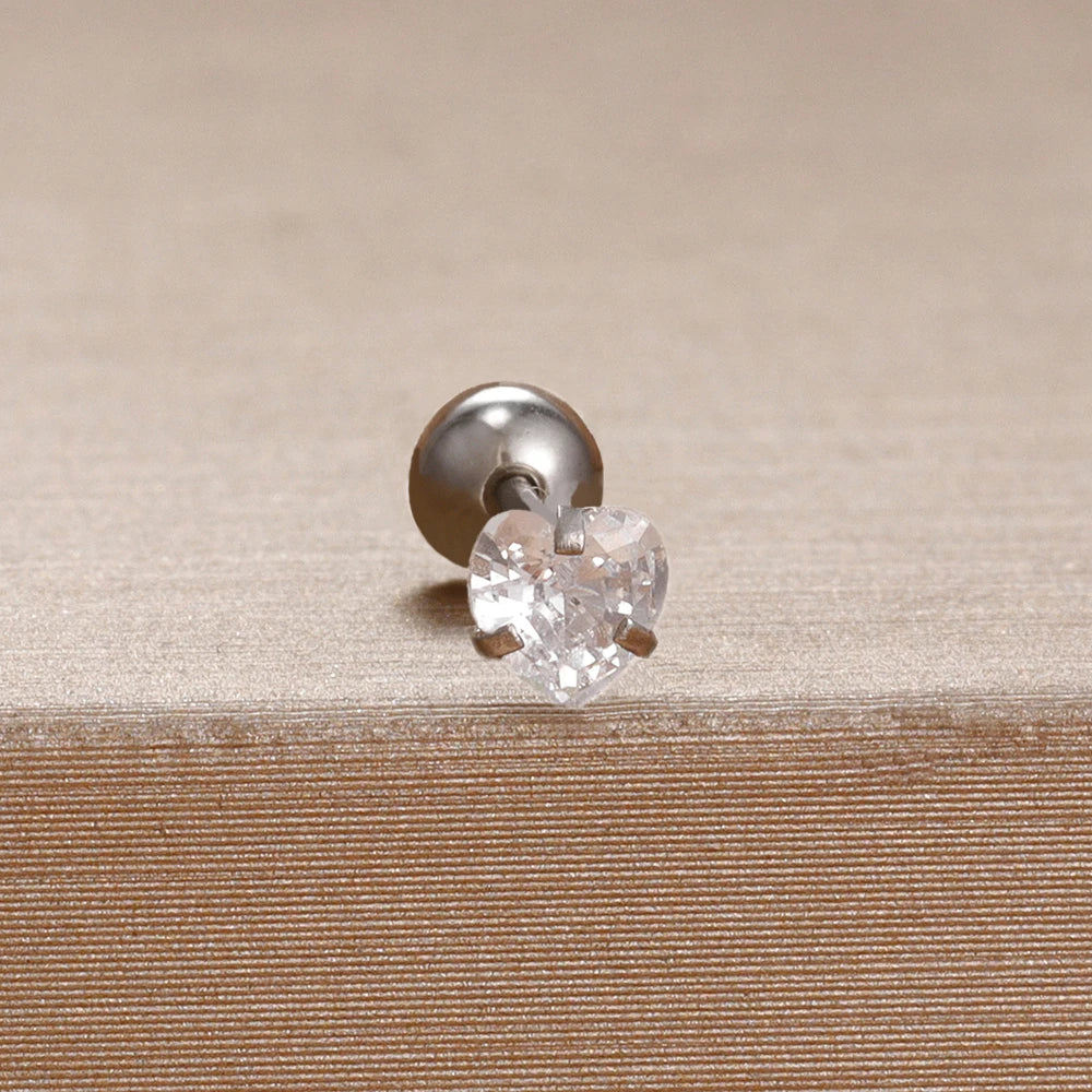 Korean Sweet Stainless Steel Zircon Heart Stud Earrings 3-6mm