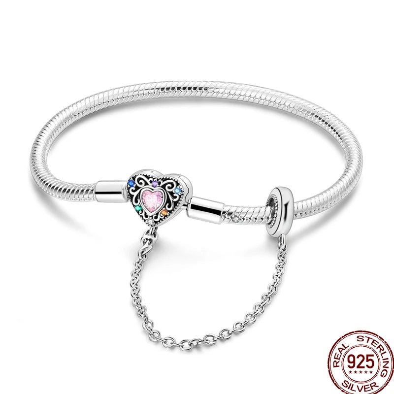 925 Silver 17-20CM Heart Pave Zirconia Original Bracelets Infinity Bracelet Fit DIY Charms Bead Birthday Jewelry Gifts Hot Sale