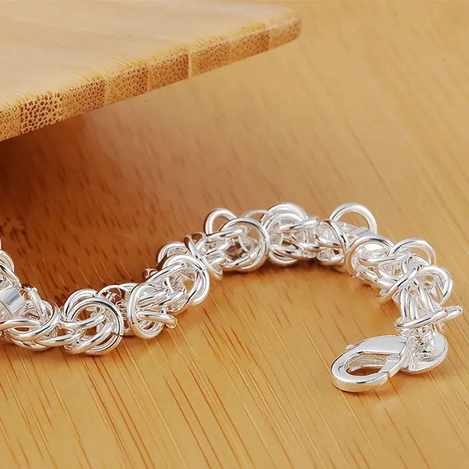 925 Sterling Silver Classic Circle Chain Bracelet Men Women Wedding Gift