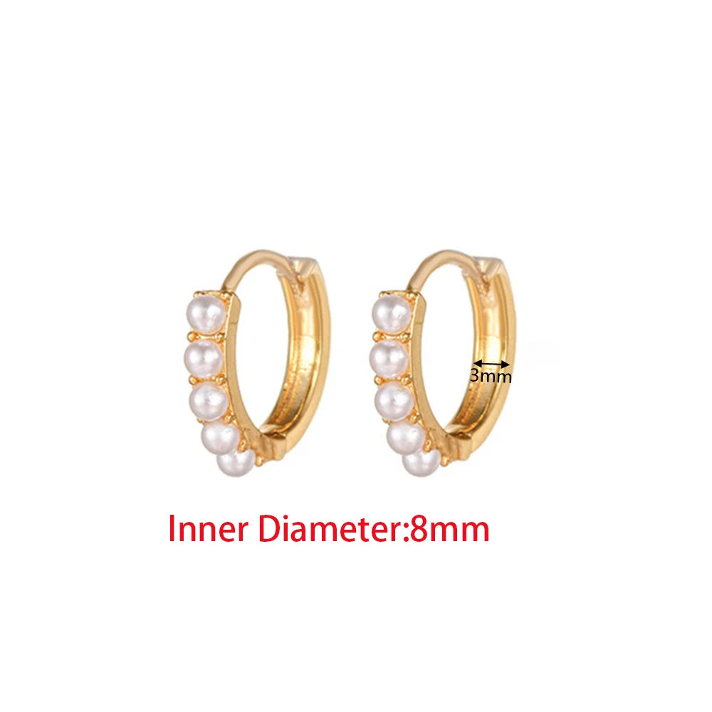 Yuedane Stainless Steel Little Imitation Pearl Hoop Earrings Small Circle