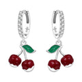 925 Sterling Silver Red Cherry Fruit Key Lock Drop Earrings Trendy Jewellery