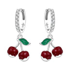 925 Sterling Silver Red Cherry Fruit Key Lock Drop Earrings Trendy Jewellery