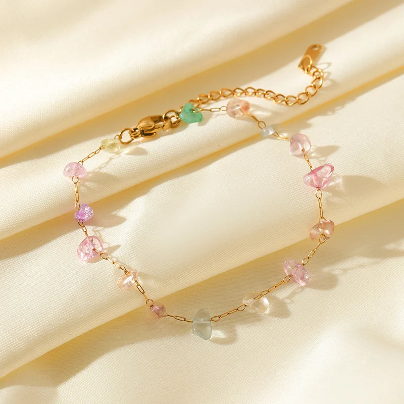 Colored Transparent Stone Stainless Steel Bracelet Exquisite Thin Chain