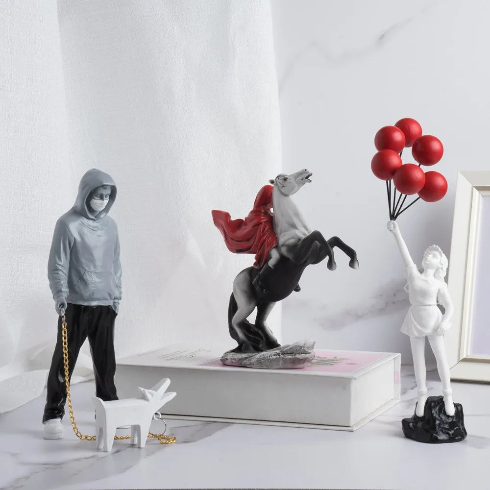 Sculpture Collection Flower Thrower Statue Pop Art Modern Balloon Girl Home Decor