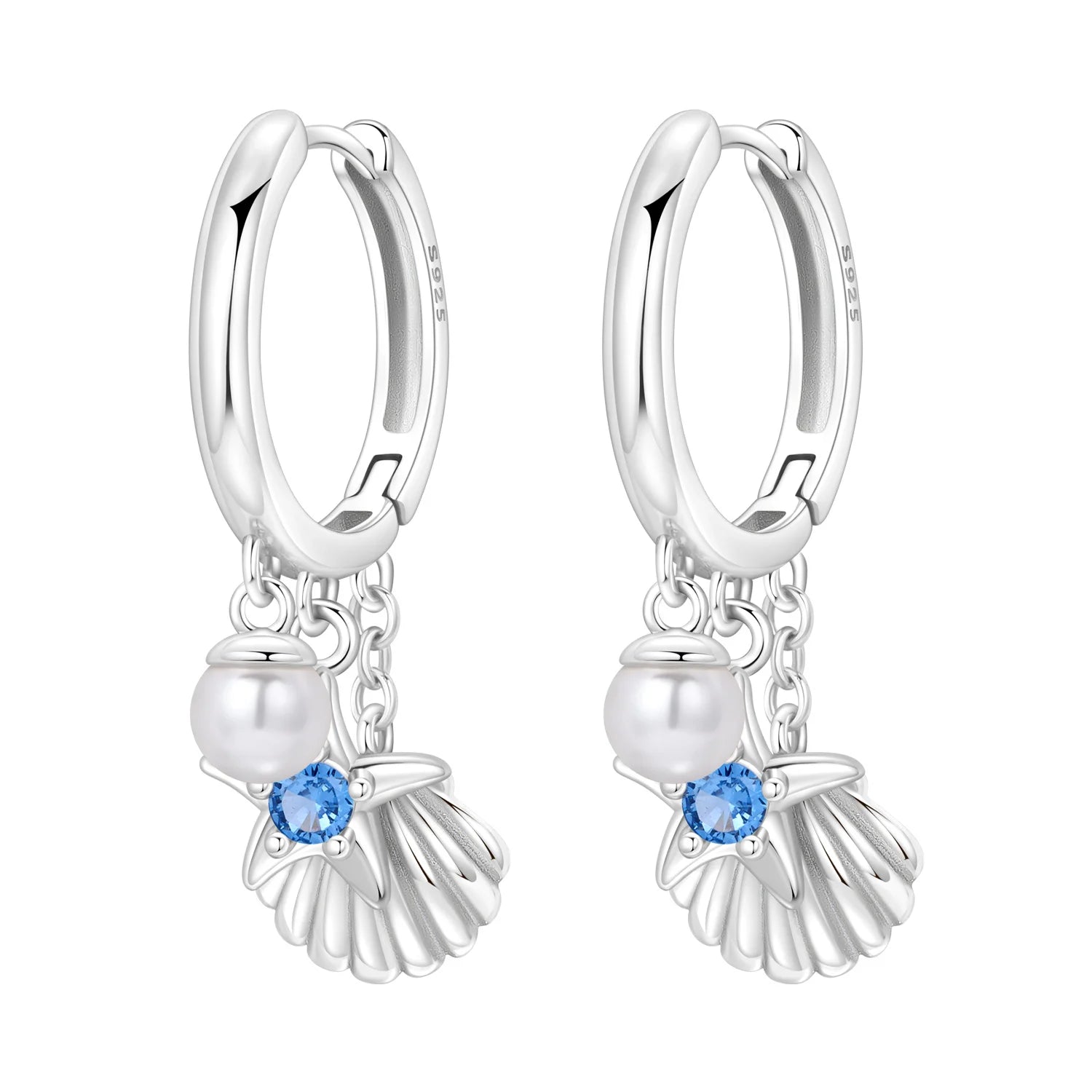 925 Sterling Silver Blue Devil Fish Hoop Earrings Anniversary Jewellery Gift
