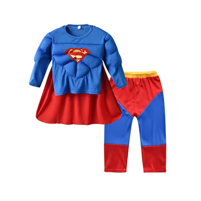 Spiderman Muscle Cosplay Suit Superhero Boys Girls Top Pants Cape Halloween