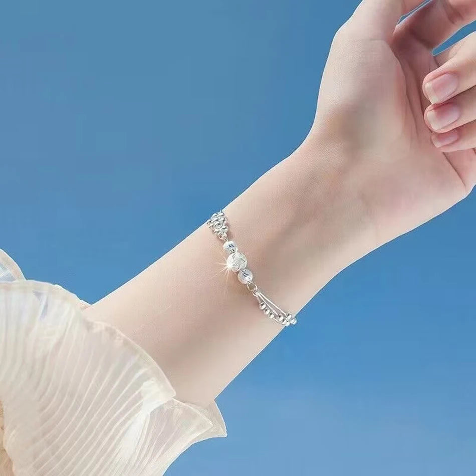 Lucky Beads Ball Chain Bracelet 925 Sterling Silver Women Luxury Charm Gift