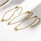Charms Pave Initial Letter Bracelet, Paperclip Satellite Chain Stainless Steel Gold Plated, Handmade Jewelry for Women