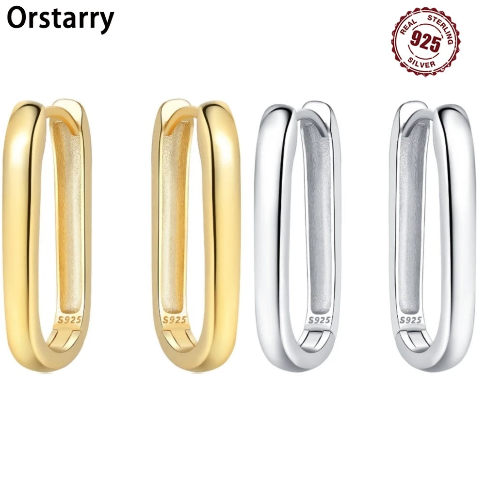 925 Sterling Silver Simple Gold U-shaped Versatile Hoop Earrings Birthday Gift