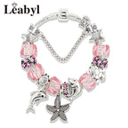 Classic Dolphin Charm Bracelet Blue Murano Crystal Glass DIY Bead Bangle