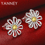 925 Sterling Silver Sunflower Stud Earrings Women Fashion Wedding Jewellery