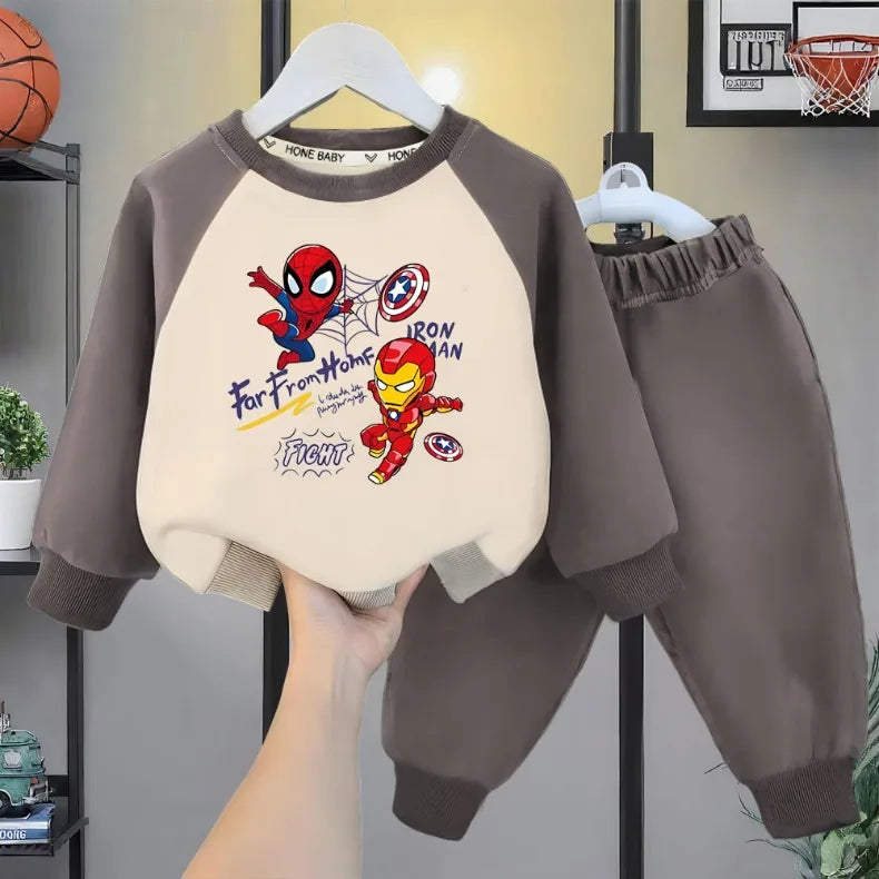 Kids Spiderman Printed O-Neck Hoodie & Pants Two Piece Boys Casual Suit