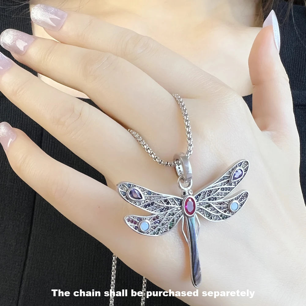 Colourful Dragonfly Pendant Necklace 925 Sterling Silver Fine Jewellery