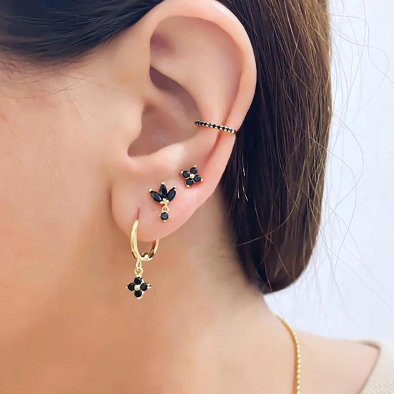 2PC Stainless Steel Cubic Zirconia Small Hoop Earrings Helix Tragus