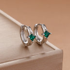 New Square Green Zircon Hoop Earrings High Quality Exquisite Gift