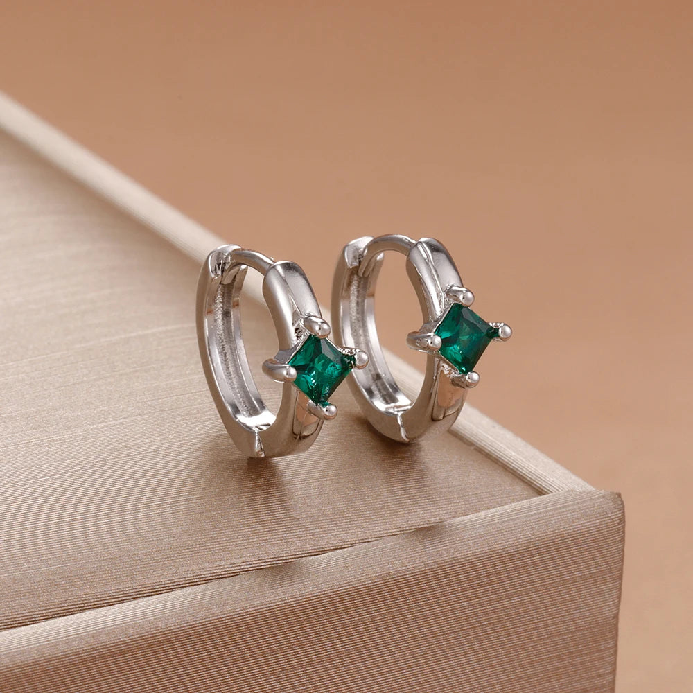 New Square Green Zircon Hoop Earrings High Quality Exquisite Gift