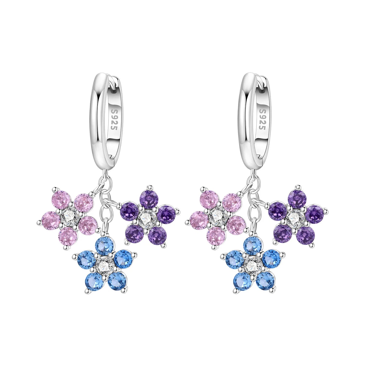 925 Sterling Silver Blue Iris Flower Hoop Earrings Anniversary Jewellery Gift