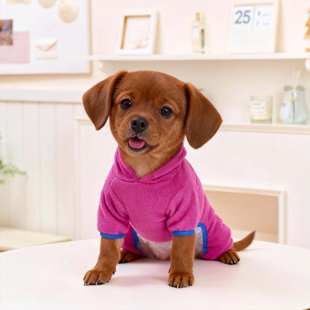 Winter Fleece Dog Jumpsuit Hoodie Warm Puppy Coat with D-Ring Outfit