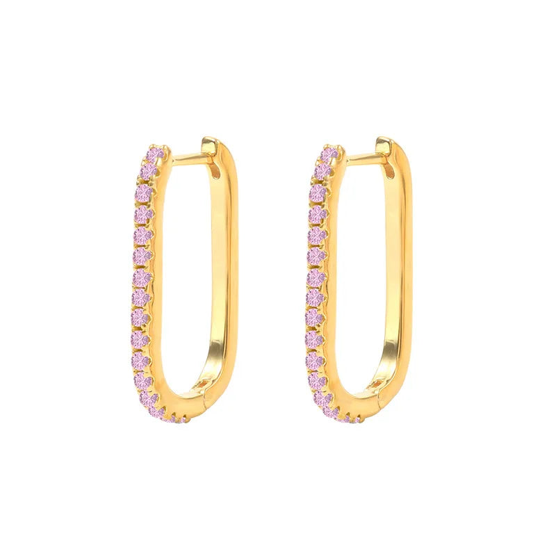 2PCS Stainless Steel Square Huggie Hoop Earrings Cubic Zirconia