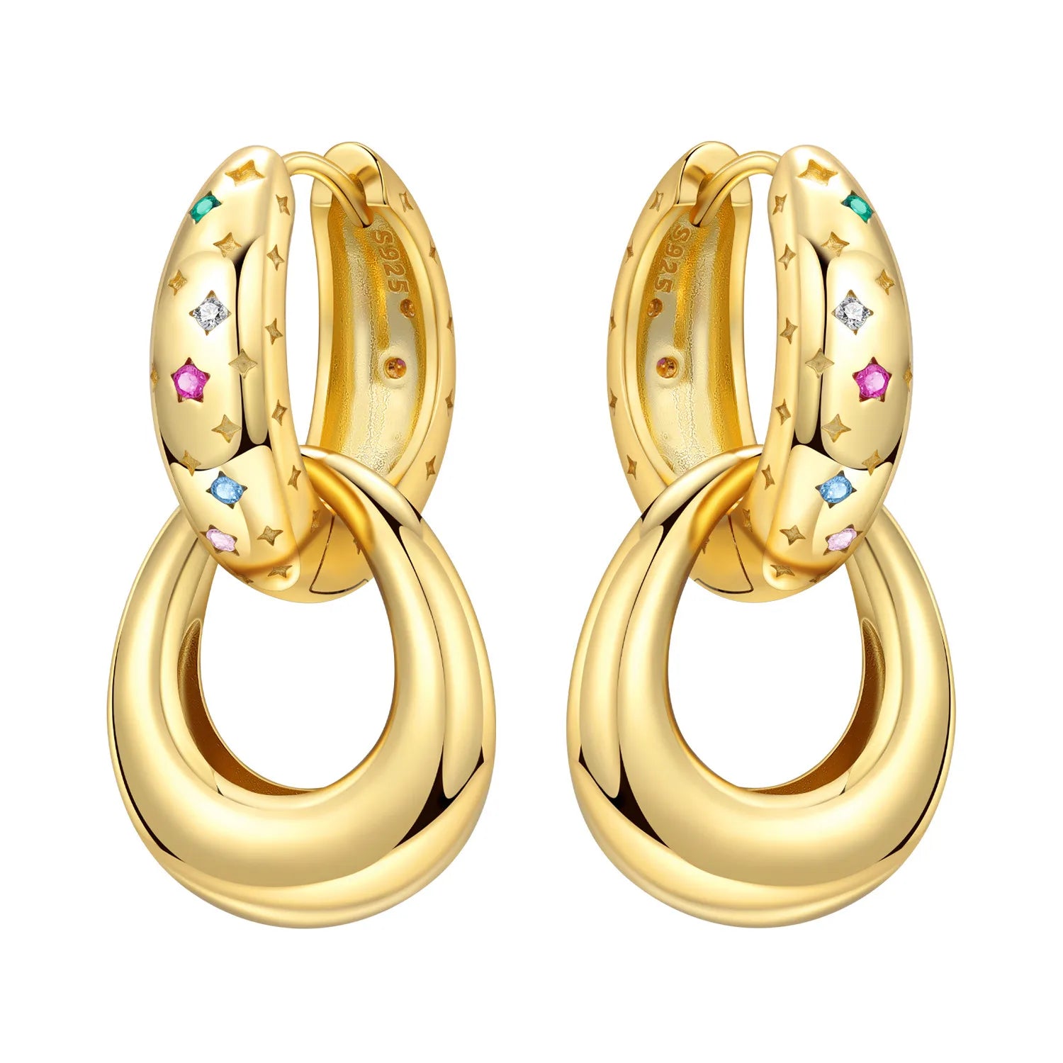 925 Sterling Silver Mysterious Star Moon Versatile Hoop Earrings Women's Gift