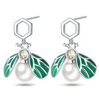 925 Sterling Silver Animal Plant Green Zircon Circle Hoop Earrings Jewellery