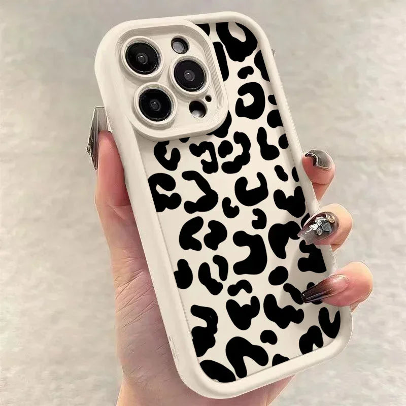 Fashion Black Leopard Case for iPhone 17 16 15 14 13 12 11 Pro Max 7 8 Plus