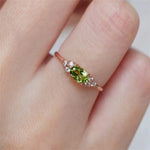 Small Olive Green Stone Ring Rose Gold Color Oval Zircon Minimalist Stacking Thin Rings For Women Party Wedding Bands Jewelry CZ