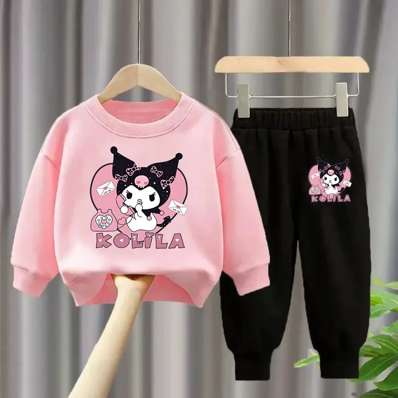 Sanrio Kuromi Girls Sweatshirt and Trousers 2-Piece Set Casual Tracksuit
