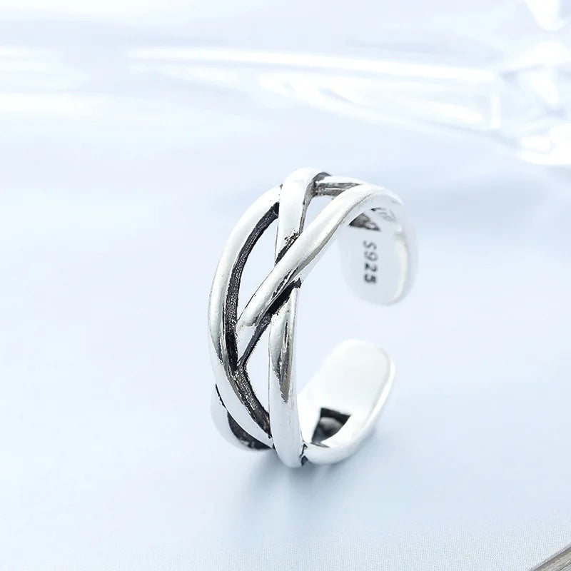 925 Sterling Silver Overlapping Adjustable Open Ring Engagement Jewellery Wholesale Accessory