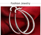 925 Sterling Silver 40mm U-Shaped Hoop Earrings Women Charm Wedding Jewellery