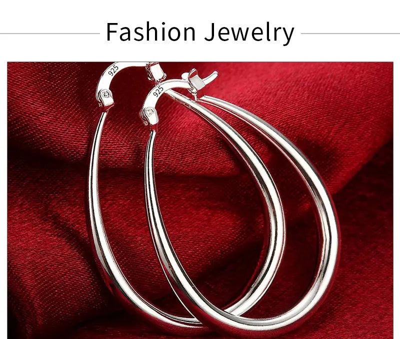 925 Sterling Silver 40mm U-Shaped Hoop Earrings Women Charm Wedding Jewellery