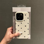 Black Love Heart Lychee Case for iPhone 17 16 15 14 13 12 Pro Max