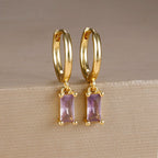Exquisite Green Zircon Flower Hoop Earrings 18K Gold Plated Steel