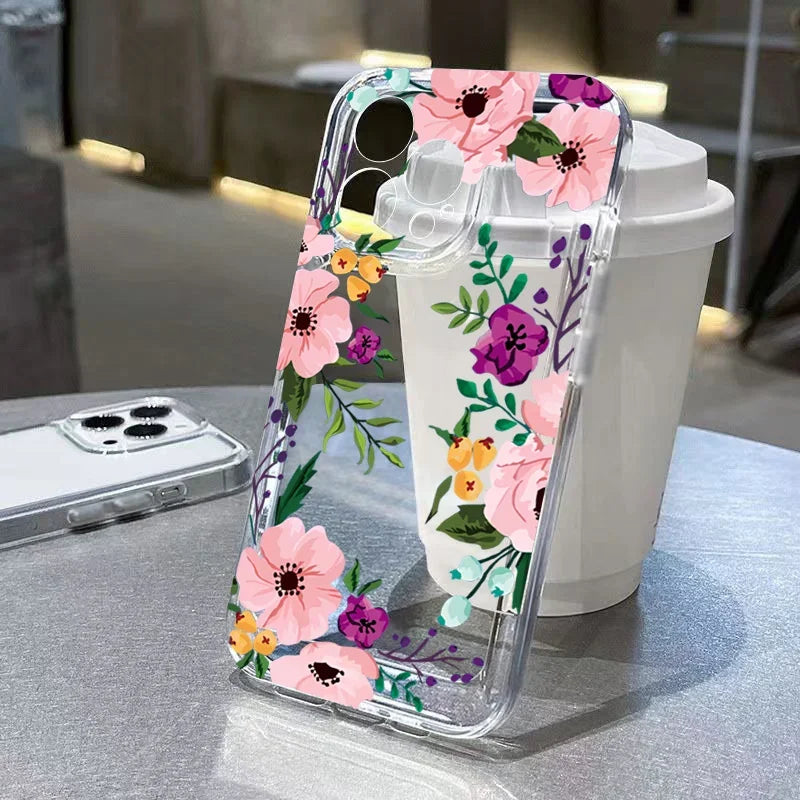 Flower Pattern Clear Case for Redmi 14C 13 12C Note 14 13 12 11 Pro Plus