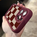 Wine Red Grid Pattern Case for iPhone 17 16 15 14 13 12 11 Pro Max Plus Air