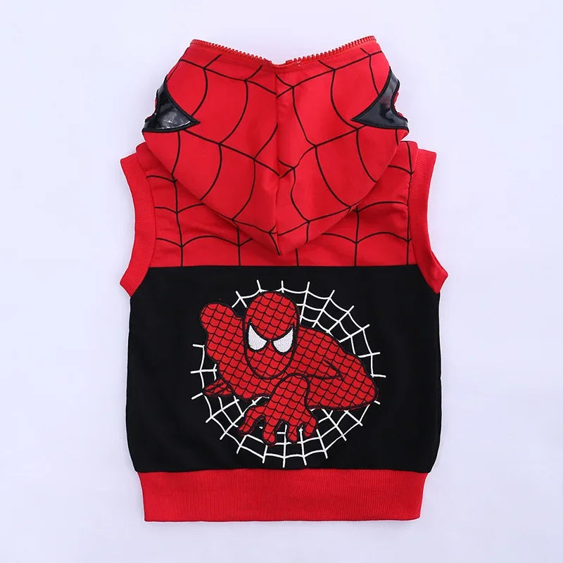 3pcs Spiderman Cosplay Costume Kids Boys Hooded Vest T-Shirt & Pants Tracksuit