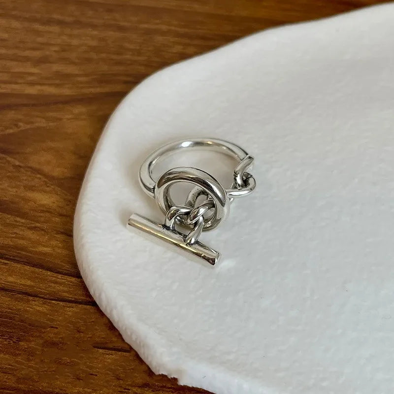 925 Sterling Silver Round Adjustable Ring Engagement Aesthetic Luxury Jewellery