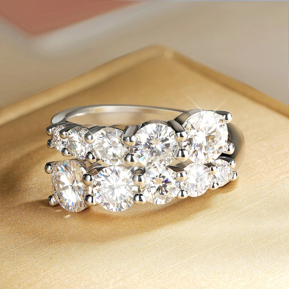Full Moissanite Diamond Wedding Ring 18K White Gold Plated 925 Silver Band