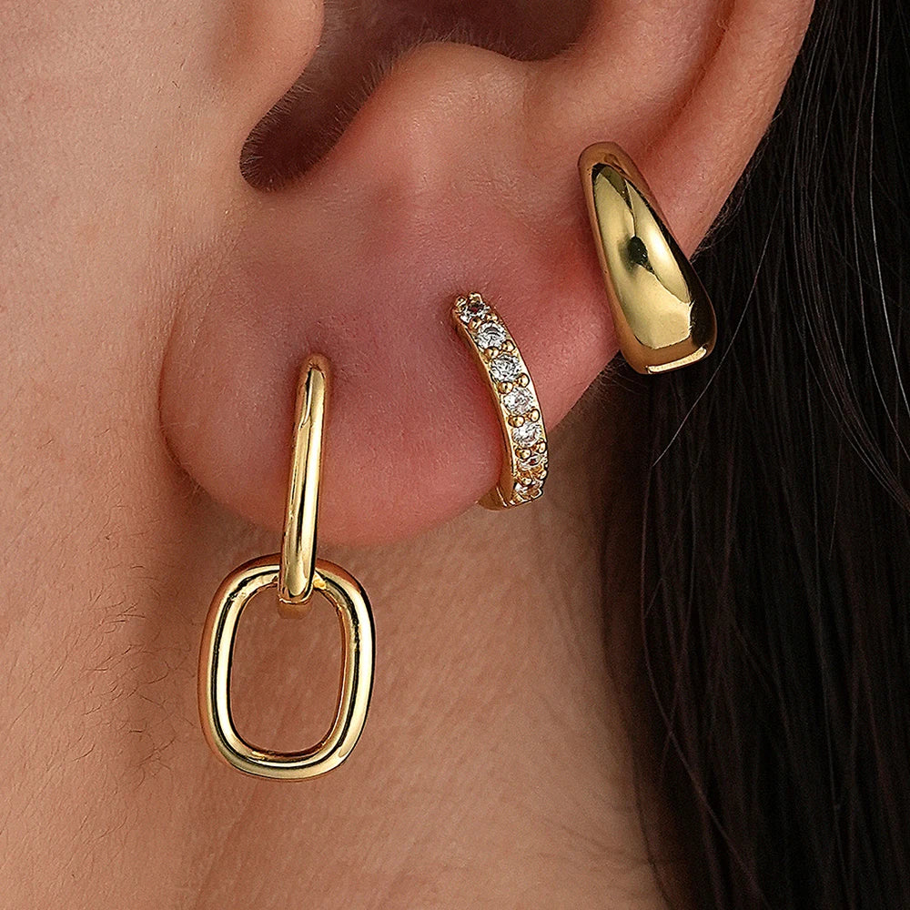 3PCS Stainless Steel Zircon Hoop Earrings Set Gold Colour Piercing