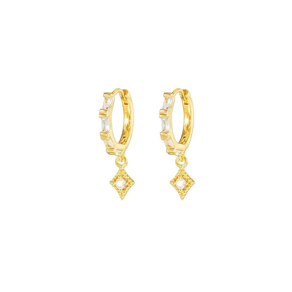 2PCS Gold Colour Long Chain Square Zircon Drop Earrings Rectangle