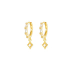 2PCS Gold Colour Long Chain Square Zircon Drop Earrings Rectangle
