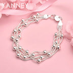 925 Sterling Silver 8-inch Beaded Bracelet Women Party Wedding Jewellery Gift